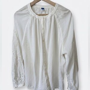 Old Navy Women's L Off-White Long Sleeve Cotton Rayon Boho Blouse Breathable